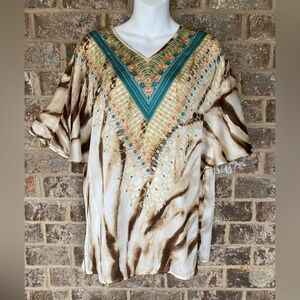 Chico’s Animal Print Tunic Shimmer Rhinestones Size 0 Small